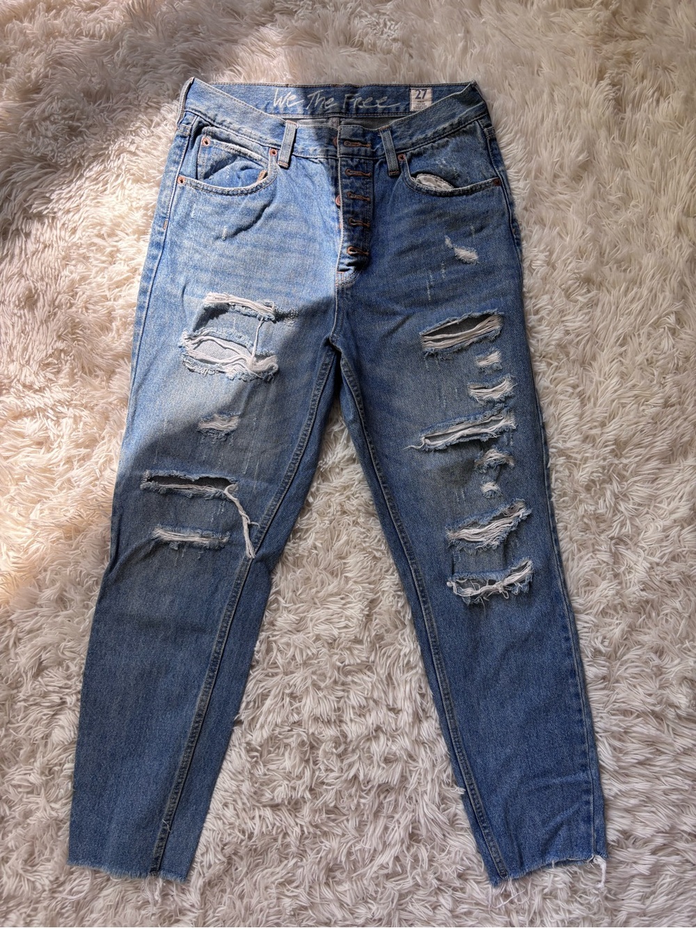Zara Light Blue Distressed Boyfriend Jeans